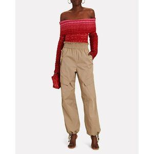 STAUD Red Off-Shoulder Sweater